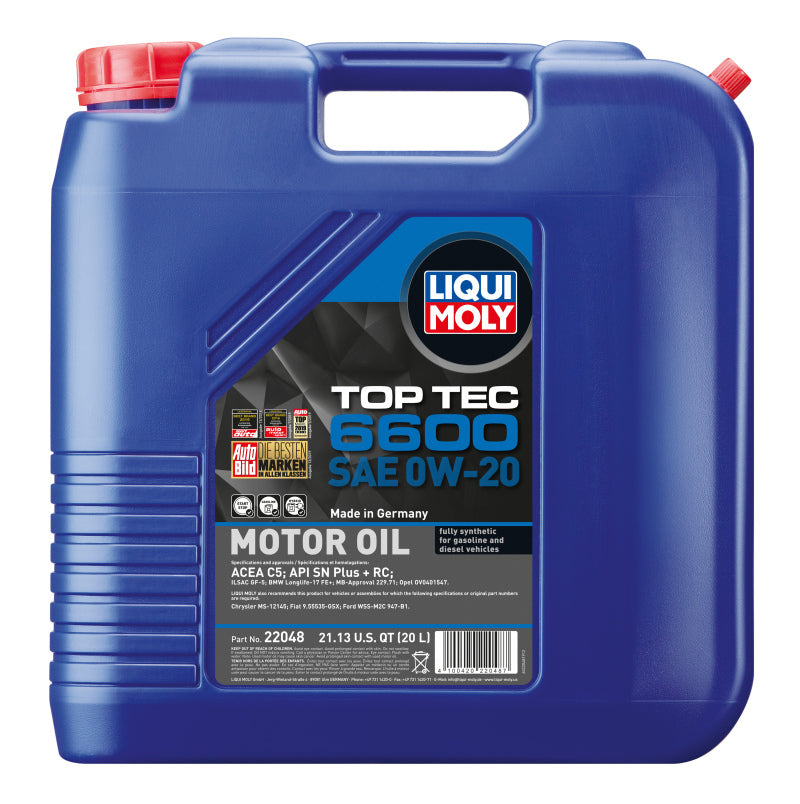 LIQUI MOLY 22048 FITS: 20L Top Tec 6600 Motor Oil 0W-20 Motor Oils