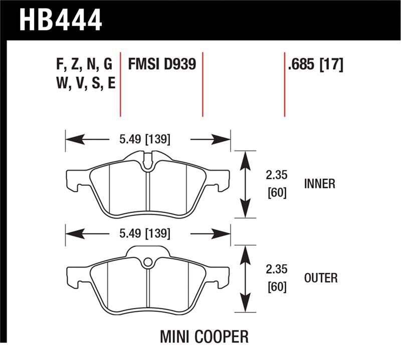 Hawk Performance HB444N.685 FITS:Hawk 02-06 Mini Cooper / Cooper S HP+ Street Front Brake Pads Brake Pads Performance