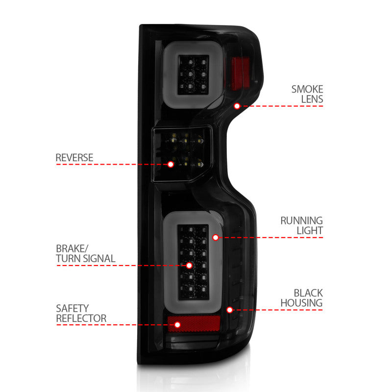 ANZO 311418 FITS: 19-21 Chevy Silverado Work Truck Full LED Taillights Blk Housing Smoke Lens G2 (w/C light Bars) Tail Lights