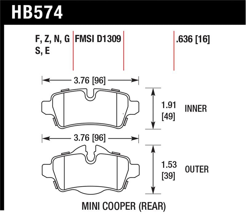 Hawk Performance HB574N.636 FITS: Hawk 07+ Mini Cooper HP+ Street Rear Brake Pads Brake Pads Performance