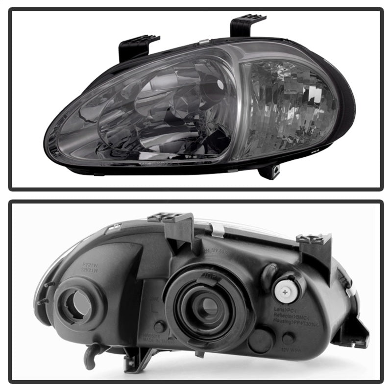 SPYDER 5013439 FITS:xTune Honda Del Sol 93-97 1Pc Crystal Headlights Smoke HD-ON-HDEL93-1P-SM Headlights