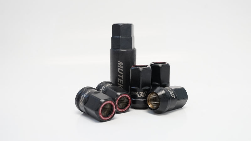 Wheel Mate HR3806BR FITS: Muteki HR38 Open End Lug Nuts 12x1.50 Black Chrome / Red Ring Lug Nuts