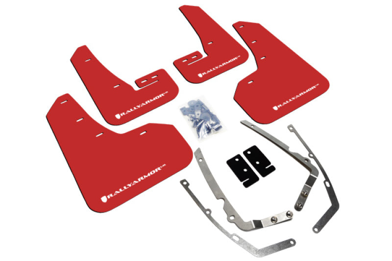 Rally Armor MF37-UR-RD/WH FITS: 15-21 VW Golf/GTI/TSI Red UR Mud Flap w/ White Logo Mud Flaps
