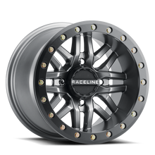 Load image into Gallery viewer, Raceline A91G-57056-52 FITS: A91G Ryno 15x7in/4x156 BP/10mm Offset/132.5mm Bore Gunmetal &amp; Black Ring Beadlock Wheel Wheels Cast
