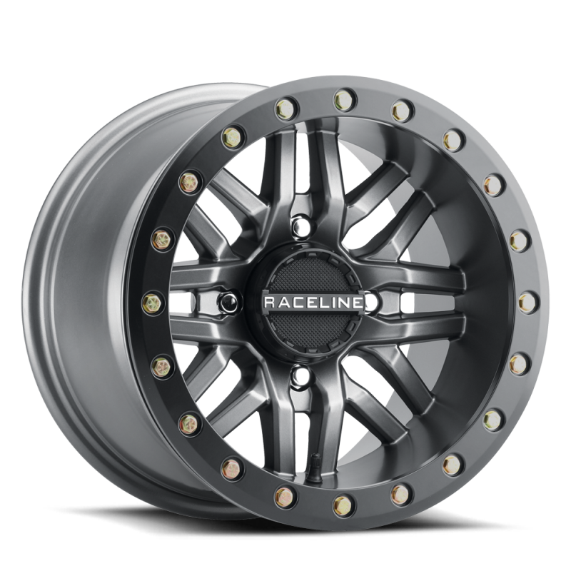 Raceline A91G-57037-52 FITS: A91G Ryno 15x7in/4x137 BP/10mm Offset/110.18mm Bore Gunmetal & Black Ring Beadlock Wheel Wheels Cast