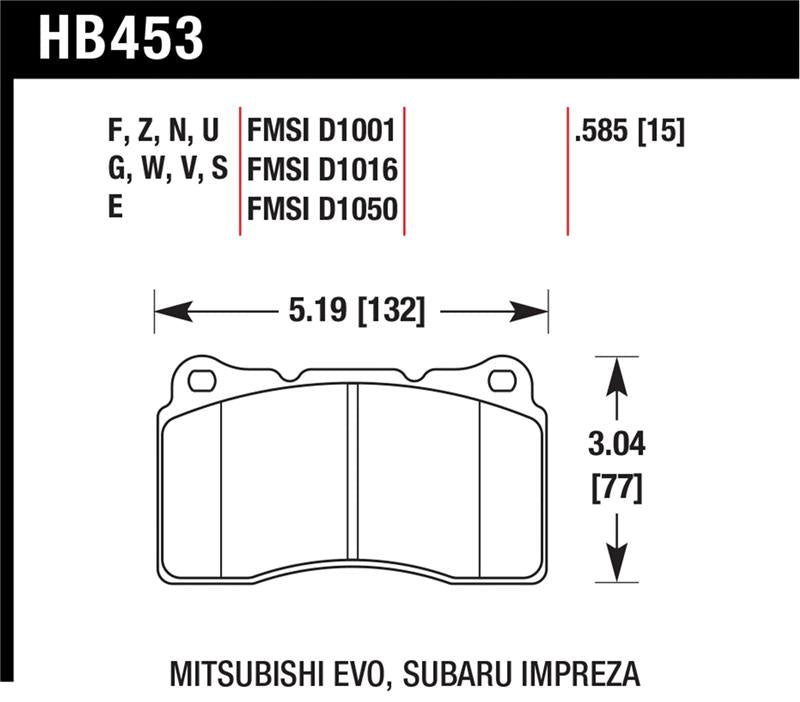 Hawk Performance HB453B.585 FITS: Hawk Street 5.0 Front Brake Pad Brembo 03-06 Evo / 04-14 STI / 09-10 Evo / 09-10 Genesis / 04-08 TL Brake Pads Performance