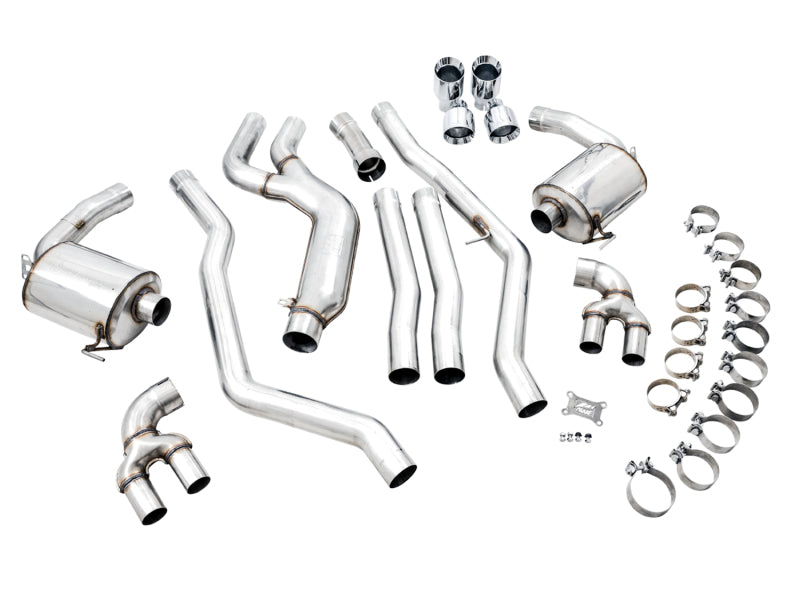 AWE Tuning 3015-42148 FITS: 2019+ BMW M340i (G20) Non-Resonated Touring Edition Exhaust Quad Chrome Silver Tips Catback