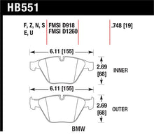Load image into Gallery viewer, Hawk Performance HB551U.748 FITS:Hawk 07-09 BMW 335d/335i/335xi / 08-09 328i/M3 DTC-70 Race Front Brake Pads Brake Pads Racing