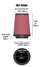 Load image into Gallery viewer, K&amp;N Engineering RU-4550 FITS:K&amp;N Universal Air Filter 4in Flange / 5-3/8in Base / 4-1/2in Top / 6in Height Air Filters Universal Fit