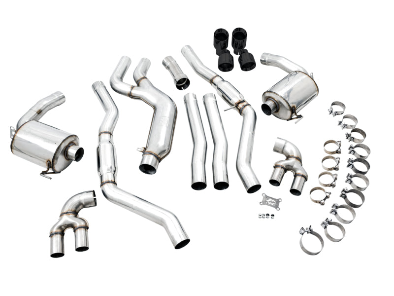 AWE Tuning 3015-43158 FITS: 2019+ BMW M340i (G20) Resonated Touring Edition Exhaust Quad Diamond Black Tips Catback