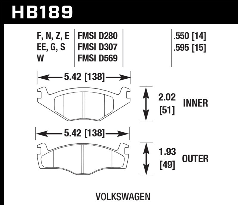 Hawk Performance HB189E.595 FITS: Hawk Blue 9012 Brake Pads Volkswagon Brake Pads Racing