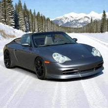 Load image into Gallery viewer, Grey Porsche 996.2 front lip and ducktail spoiler made of polyurethane, upgrade for 2002–2004 models by BetterBodies Motorsport.