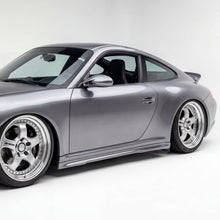 Load image into Gallery viewer, Silver 997 Carrera Mach II side skirts for narrow body Carrera, made of durable polyurethane by BetterBodies Motorsport.