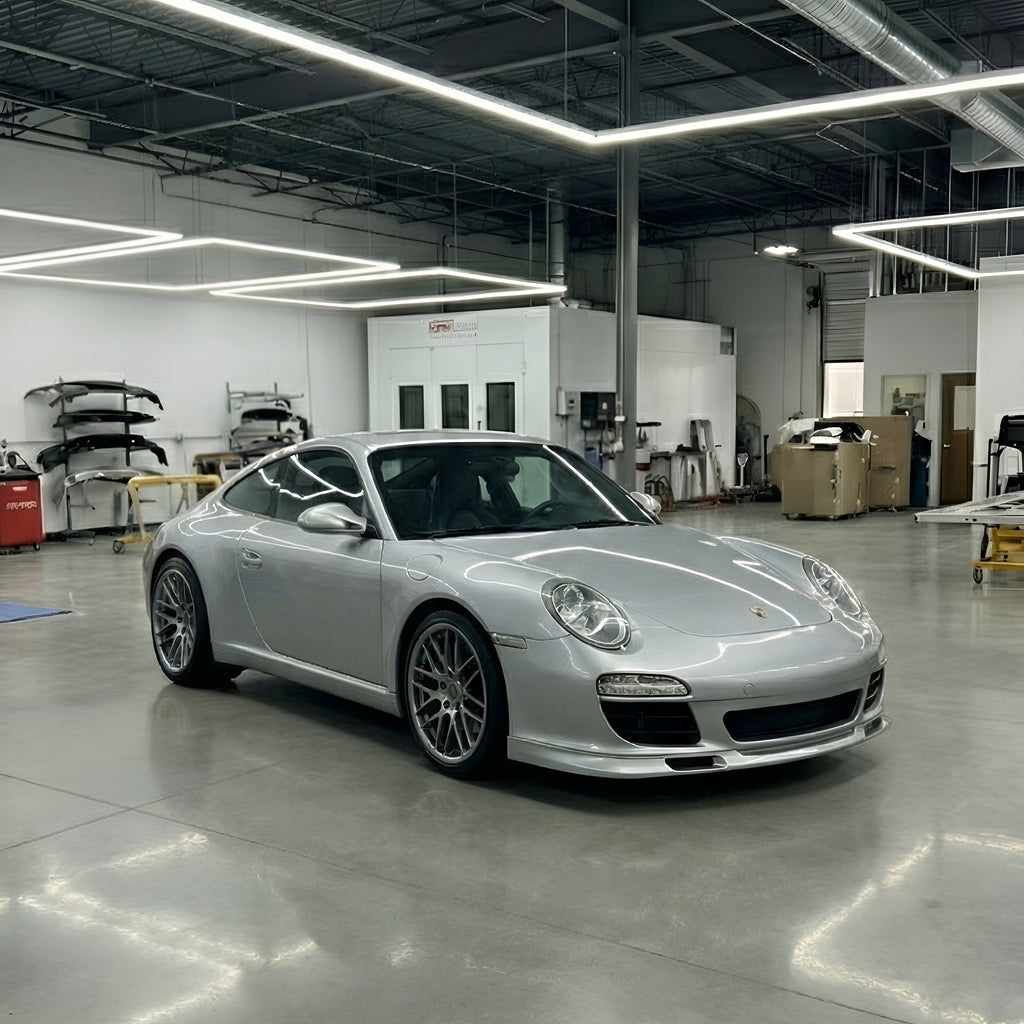 BetterBodies Motorsport polyurethane front lip spoiler for Porsche 997 Carrera 2009-2012, enhancing front bumper with racing style.