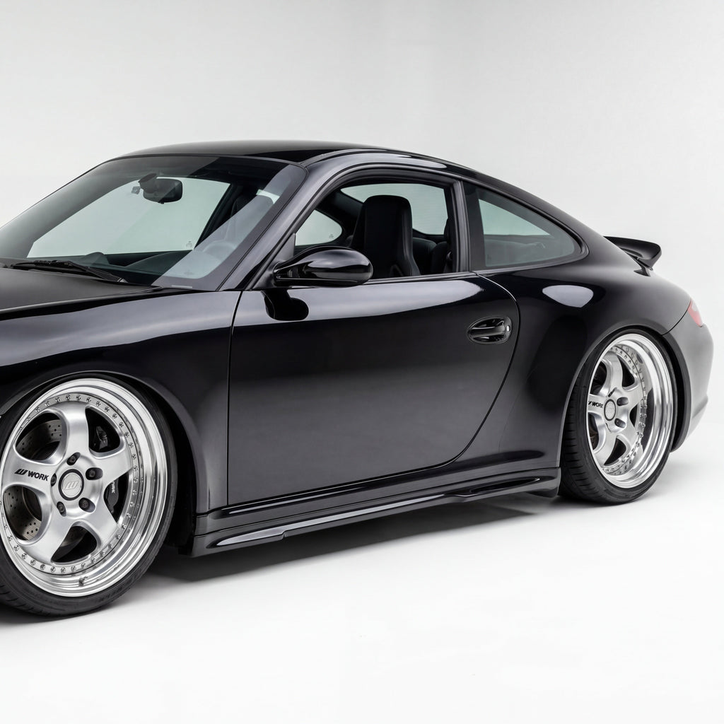 Polyurethane side skirts for 2005–2012 Porsche 997 Carrera Mach II, narrow body, by BetterBodies Motorsport.