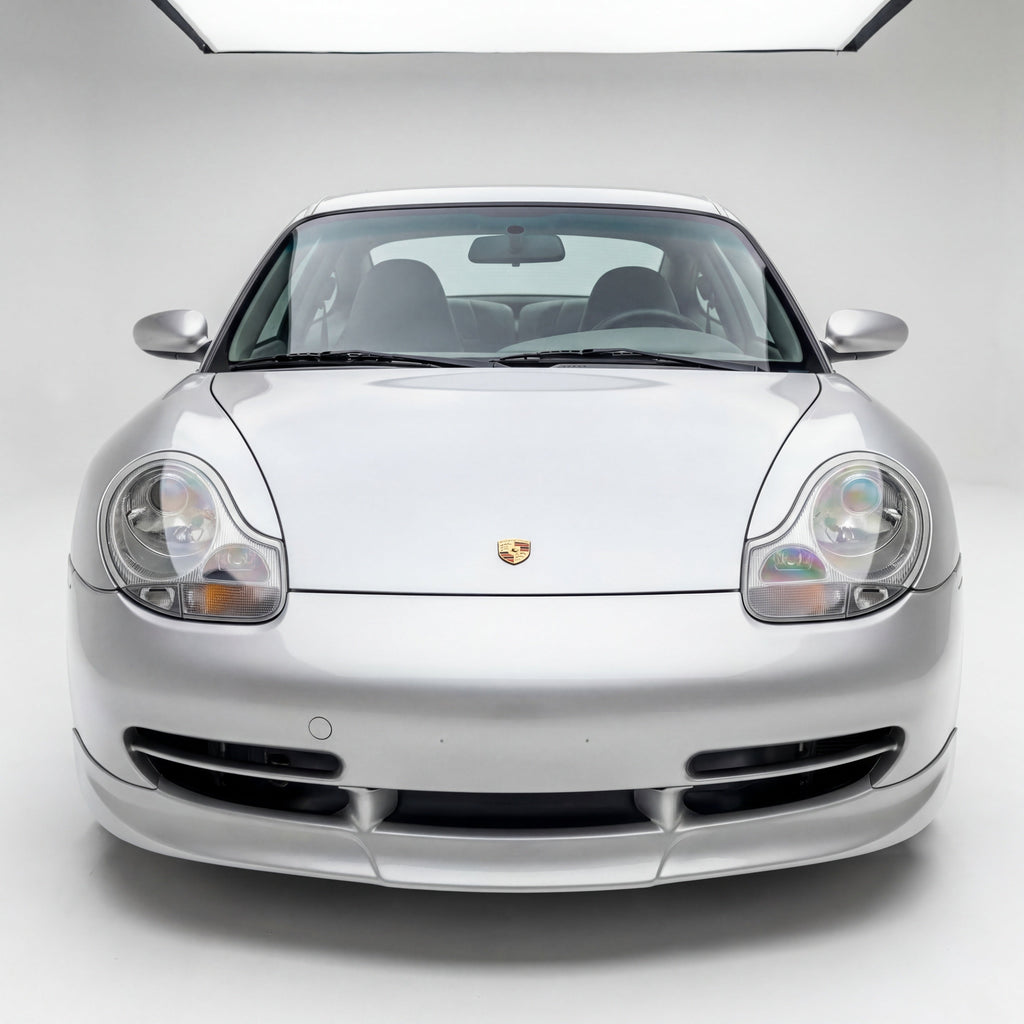 Porsche 996 GT3-style front spoiler lip in polyurethane by BetterBodies Motorsport for 1998–2001 911 models, shown on the car.