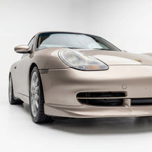 Load image into Gallery viewer, Black polyurethane Porsche 996 GT3-style front spoiler lip for 1998–2001 996 models, designed for improved aerodynamics.