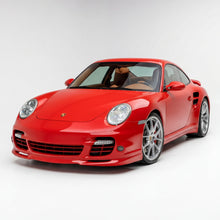 Load image into Gallery viewer, Porsche 997 Turbo front bumper lip for widebody models, made of polyurethane, installed on a 2007–2009 sports car.