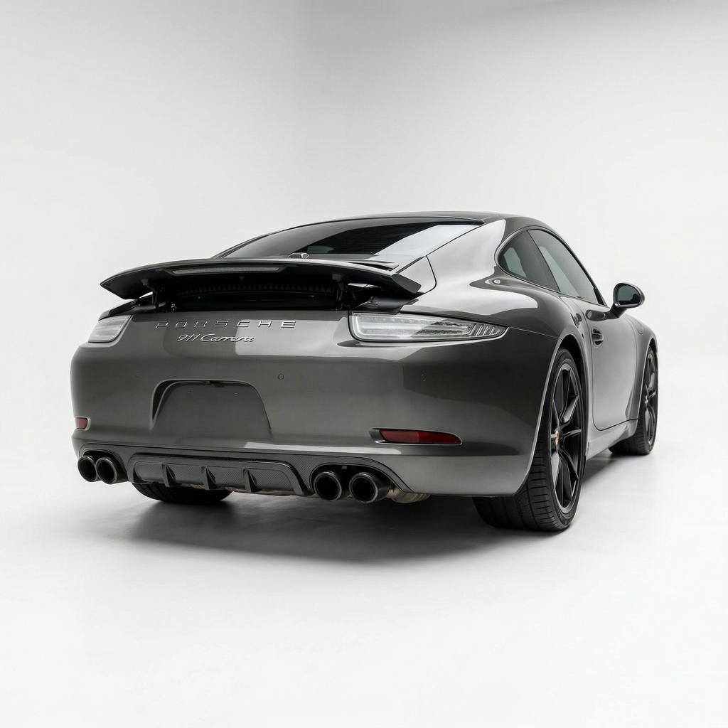 Polyurethane rear diffuser for Porsche 991 Carrera by BetterBodies Motorsport, featuring aerodynamic design for 2012-2015 models.