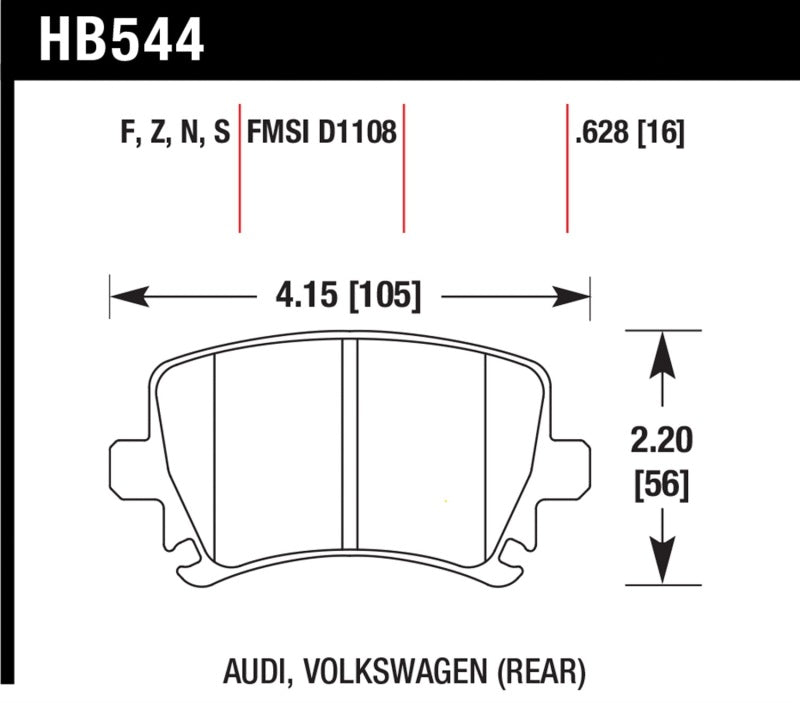 Hawk Performance HB544N.628 - Hawk 06 Audi A6 Quattro Avant / 06-09 A6 Quattro HP+ Rear Brake Pads