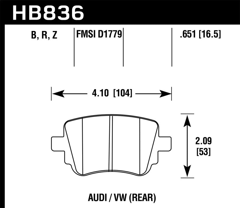 Hawk Performance HB836B.651 - Hawk 15-17 Volkswagen Golf / 15-16 Volkswagen Golf GTI HPS 5.0 Rear Brake Pads