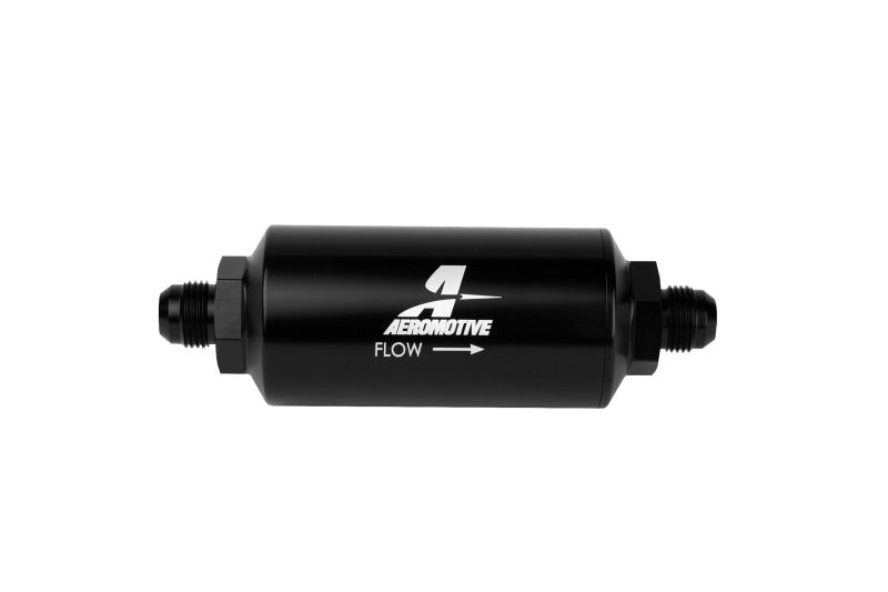 Aeromotive 12375 - In-Line Filter - AN-08 size Male - 10 Micron Microglass Element - Bright-Dip Black