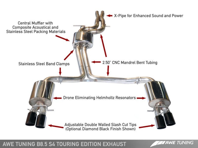 AWE Tuning 3010-42016 - Audi B8.5 S4 3.0T Touring Edition Exhaust System - Chrome Silver Tips (102mm)