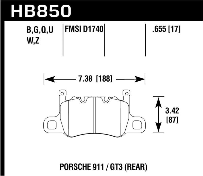 Hawk Performance HB850Z.655 - Hawk Audi 14-19 Porsche 911 / 2016 Cayman / 17-19 Panamera PC Rear Brake Pads