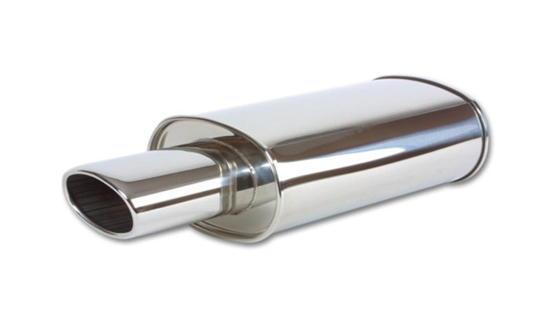 Vibrant 1034 - StreetPower Oval Muffler with 4.5in x 3in Oval Tip Angle Cut Rolled Edge - 2.5in inlet I.D.