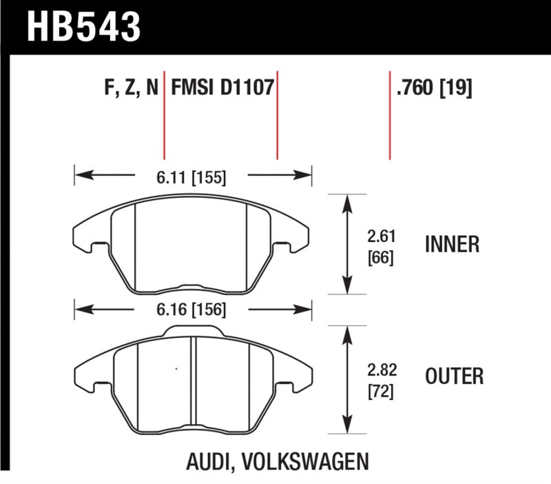 Hawk Performance HB543B.760 - Hawk 2006-2009 Audi A3 TFSIi Quattro 2.0 HPS 5.0 Front Brake Pads