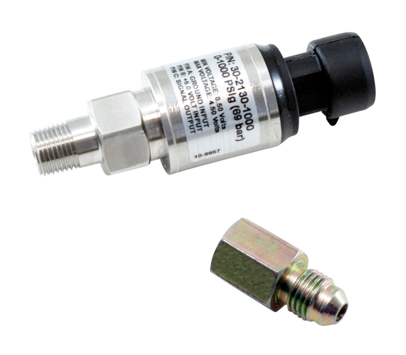 AEM 30-2130-1000 - 1000 PSIg Stainless Sensor Kit - 1/8in NPT Male Thread to -4 Adapter