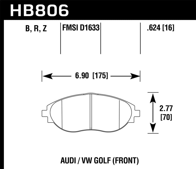 Hawk Performance HB806Z.624 - Hawk 16-17 Audi A6 Performance Ceramic Street Front Brake Pads