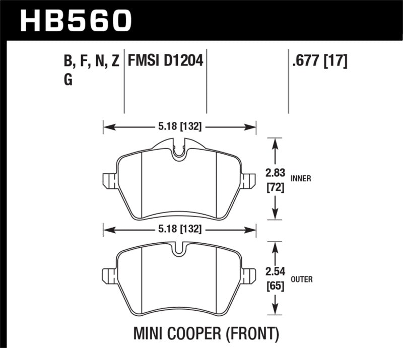 Hawk Performance HB560G.677 - Hawk 06-15 Mini Cooper DTC-60 Race Front Brake Pads