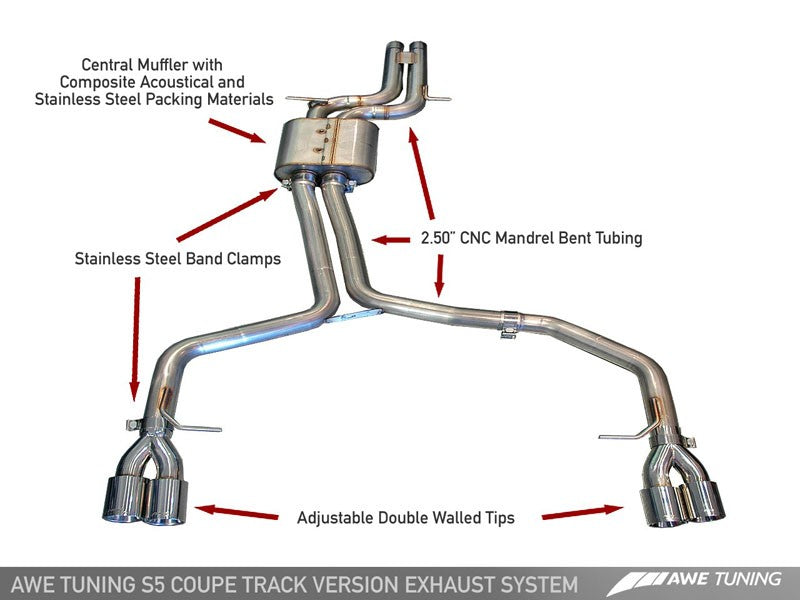 AWE Tuning 3020-43014 - Audi B8 S5 4.2L Track Edition Exhaust System - Diamond Black Tips