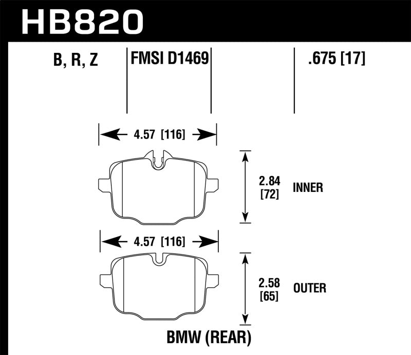 Hawk Performance HB820Z.675 - Hawk 12-17 BMW M6 / 14-17 BMW M6 Gran Coupe / 13-16 BMW M5 Performance Ceramic Rear Brake Pads