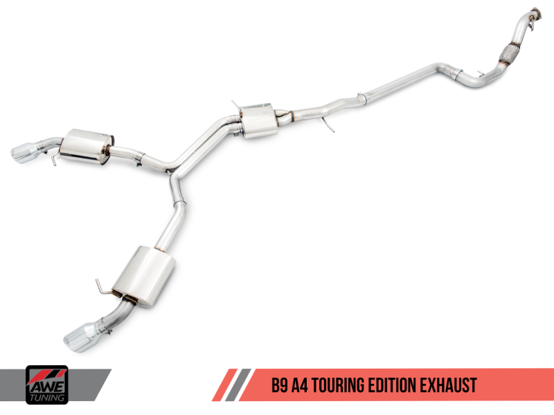 AWE Tuning 3015-32078 - Audi B9 A4 Touring Edition Exhaust Dual Outlet - Chrome Silver Tips (Includes DP)