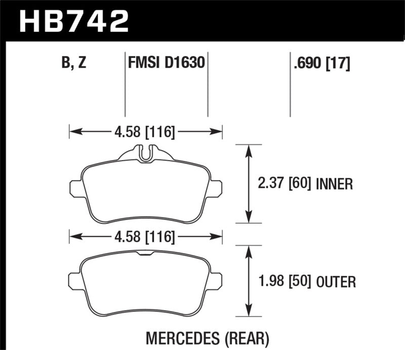 Hawk Performance HB742Z.690 - Hawk 14-15 Mercedes M Class / 12-13 Mercedes ML350 Performance Ceramic Rear Brake Pads