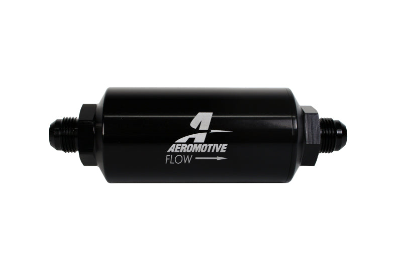 Aeromotive 12378 - In-Line Filter - (AN -8 Male) 40 Micron Stainless Mesh Element Bright Dip Black Finish