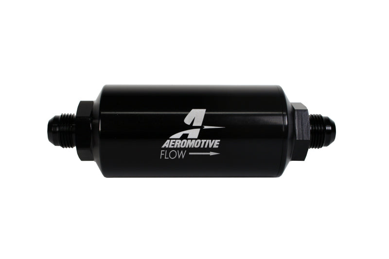 Aeromotive 12377 - In-Line Filter - (AN -8 Male) 10 Micron Fabric Element Bright Dip Black Finish