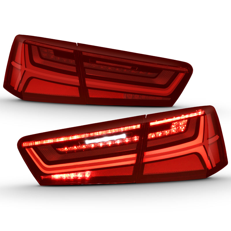 ANZO 321353 - 2012-2018 Audi A6 LED Taillight Black Housing Red/Clear Lens 4 pcs (Sequential Signal)