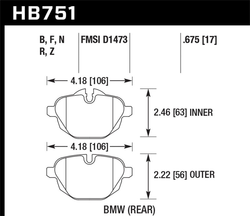 Hawk Performance HB751F.675 - Hawk 2015 BMW 428i Gran Coupe / 11-16 535i / 11-16 X3/X4 HPS Rear Brake Pads