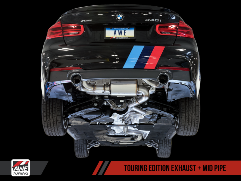 AWE Tuning 3010-32032 - BMW F3X 340i Touring Edition Axle-Back Exhaust - Chrome Silver Tips (90mm)