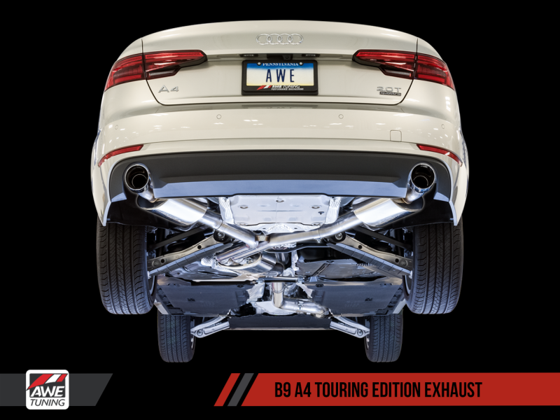 AWE Tuning 3015-32078 - Audi B9 A4 Touring Edition Exhaust Dual Outlet - Chrome Silver Tips (Includes DP)