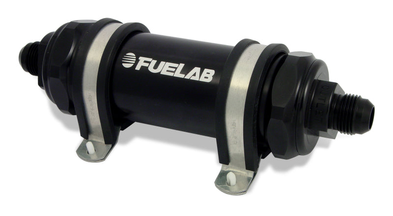 Fuelab 82802-1 - 828 In-Line Fuel Filter Long -8AN In/Out 10 Micron Fabric - Black