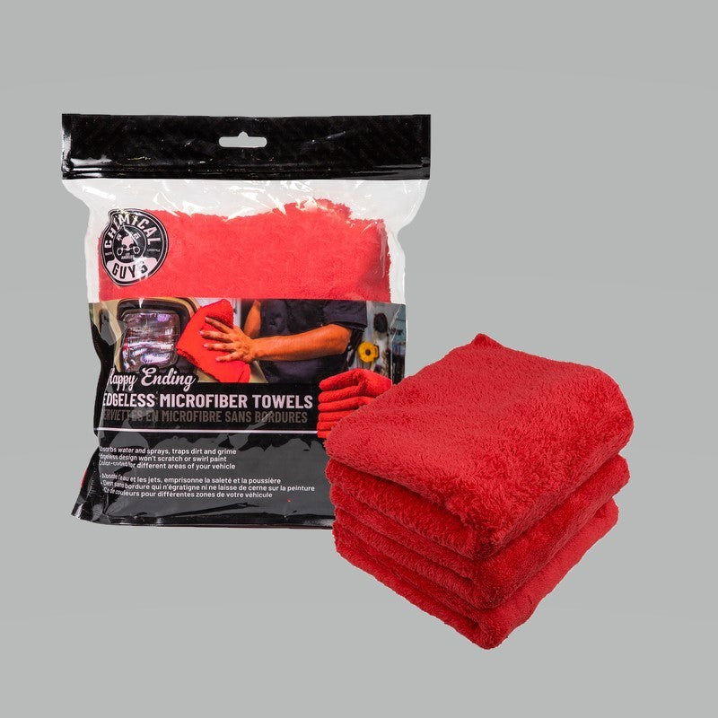 Chemical Guys MIC34103 - Happy Ending Ultra Edgeless Microfiber Towel - 16in x 16in - Red - 3 Pack
