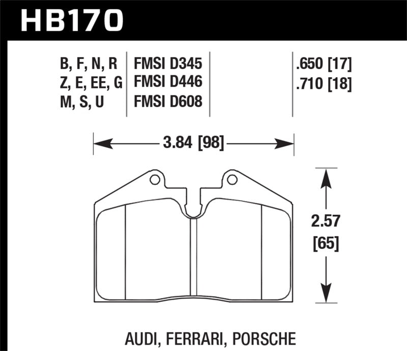 Hawk Performance HB170Z.650 - Hawk 89-95 Ferrari 348 GTB/GTS Front/Rear / 89-94 Porsche 911 3.6L Front / 87-89 Porsche 911 3.3L Fr