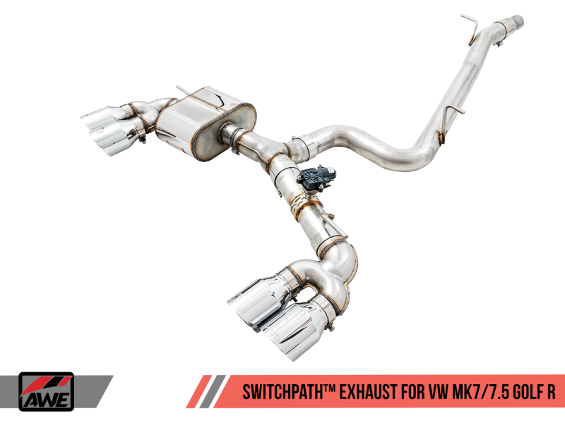 AWE Tuning 3025-42066 - Volkswagen Golf R MK7.5 SwitchPath Exhaust w/Chrome Silver Tips 102mm