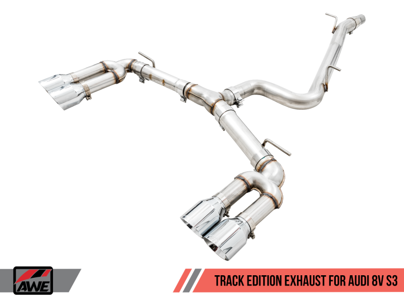 AWE Tuning 3015-42142 - Audi 8V S3 Track Edition Exhaust w/Chrome Silver Tips 102mm