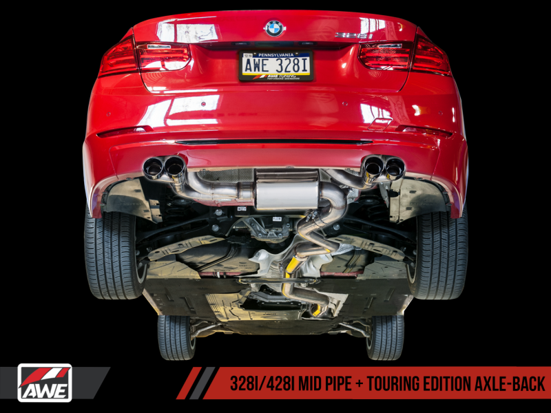 AWE Tuning 3010-42042 - BMW F3X N20/N26 328i/428i Touring Edition Exhaust Quad Outlet - 80mm Chrome Silver Tips