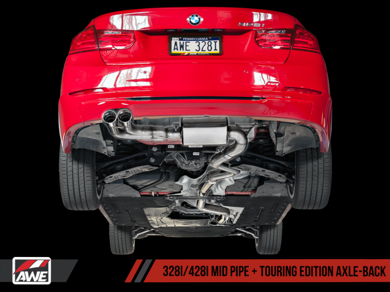 AWE Tuning 3010-23022 - BMW F3X 28i / 30i Touring Edition Axle-Back Exhaust Single Side - 80mm Black Tips